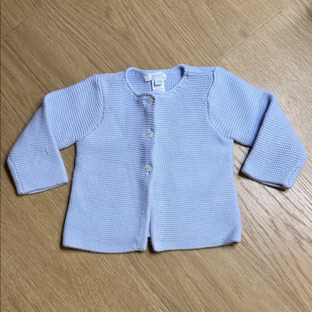 Jacadi Paris Soft Blue Knit Button Front Cardigan Sweater Size 12 Months